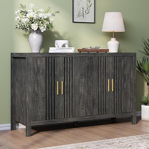 Farmhouse Storage Cabinet, 55" Sideboard Buffet Cabinet with 4 Fence