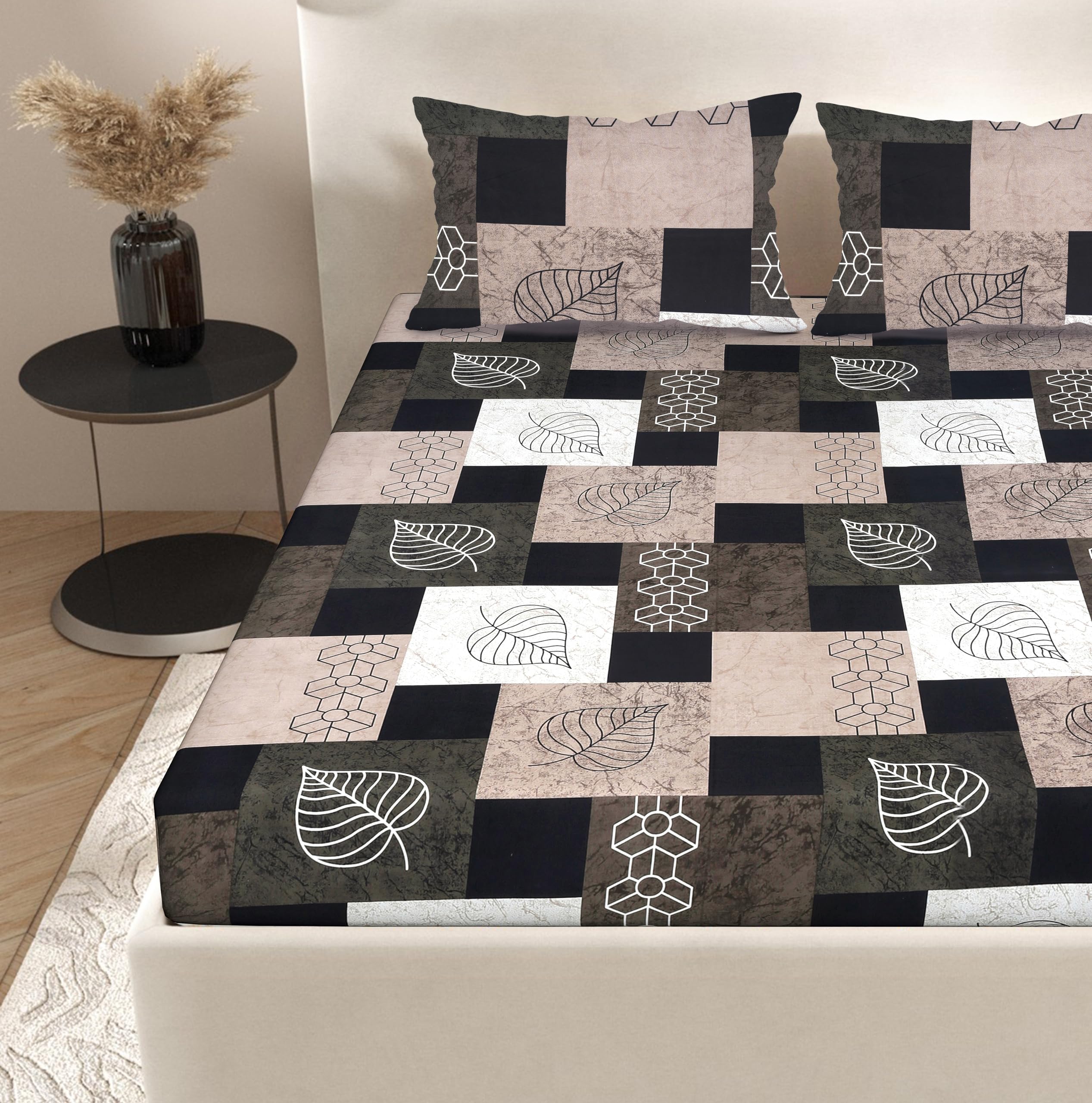Jaipur Weaves Cotton Feel Microfiber Double Bedsheet 90 x 100 Inches with 2 Pillow Covers | 115 GSM Soft Breathable Geometric Double Bed Sheet | Wrinkle & Fade Resistant (Double, Shadow Checks)-picture-29