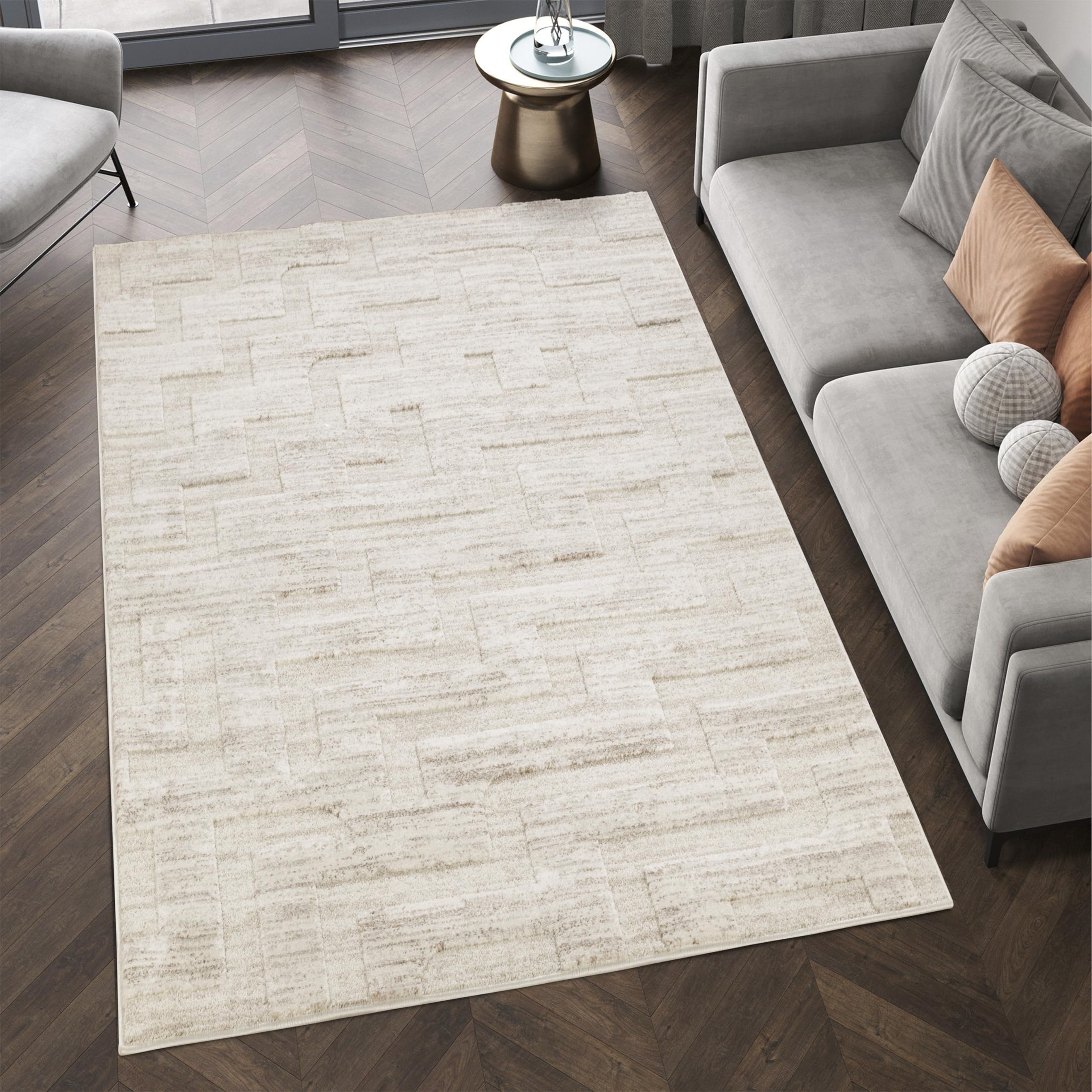STL Washable Area Rug 160 x 230cm Non-Slip, Shaggy Soft And Elegant Carpet for Living Room, Bedroom, Lounge, Dining or Kitchen, Soft, Durable & Non-Shedding Area Rug, Indoor Floor Carpet - Cream