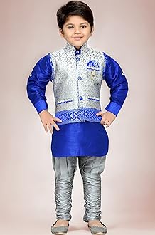 AJ DEZINES Boy's Silk Cotton Kurta, Pyjama And Waistcoat Set