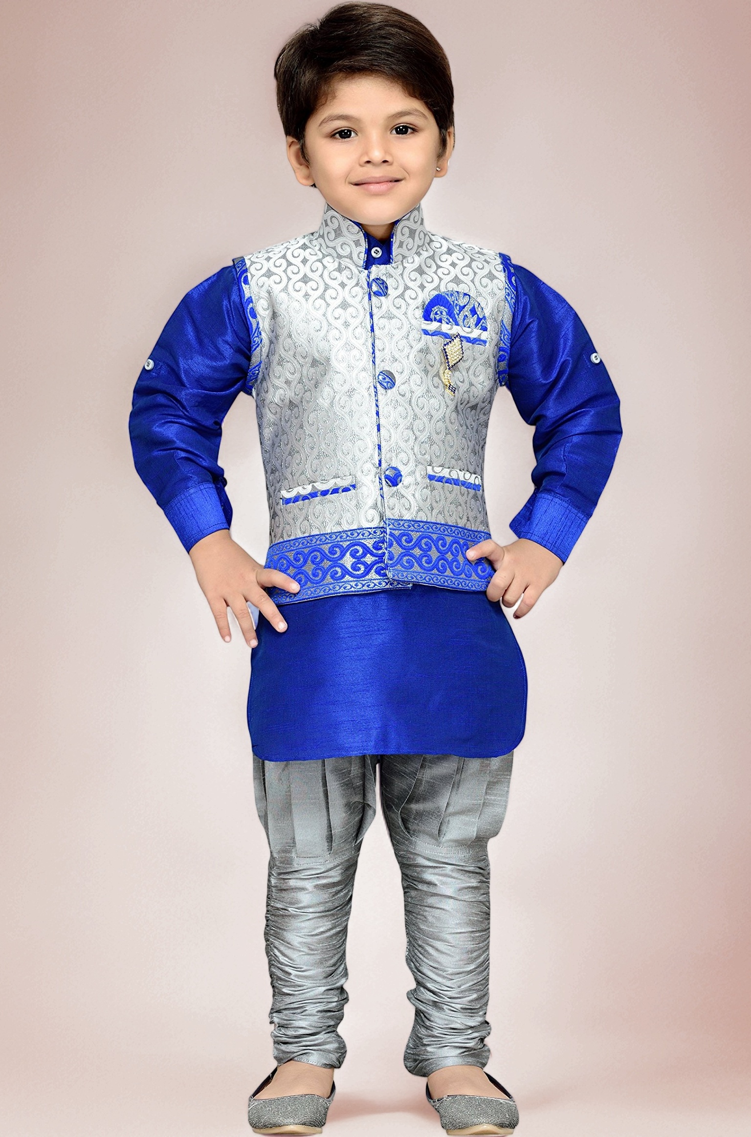 AJ DEZINES Boy's Silk Cotton Kurta, Pyjama And Waistcoat Set