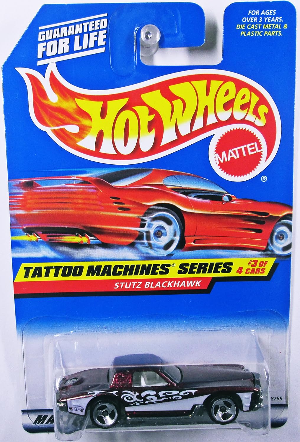 Tattoo Machines #3 Stutz Blackhawk #687 Purple Car on RED Card 1:64 Scale