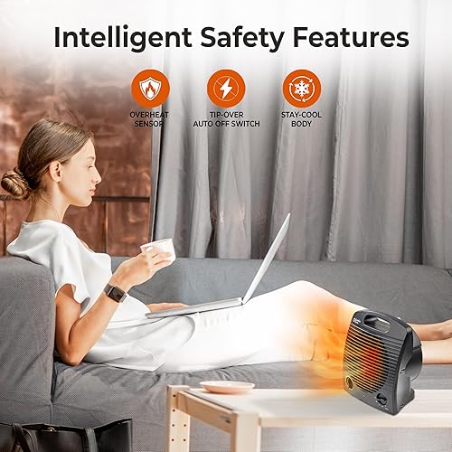 Miniatura 5 de Comfort Zone Calentador de espacio interior, portátil, forzado por ventilador, eléctrico, termostato ajustable, sensor de sobrecalentamiento,