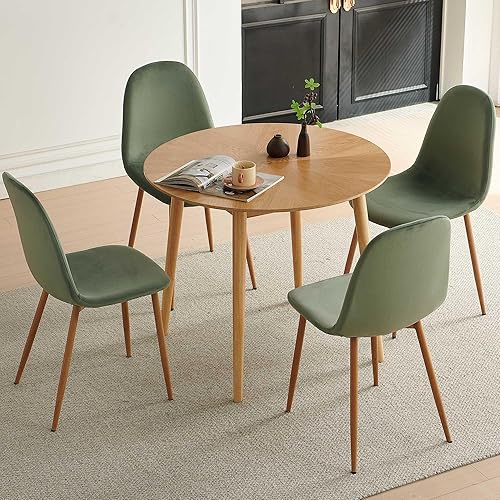 Miniatura 4 de Juego de 4 sillas de comedor de terciopelo, modernas sillas tapizadas con patas de metal para sala, dormitorio, comedor, sillas de comedor verdes