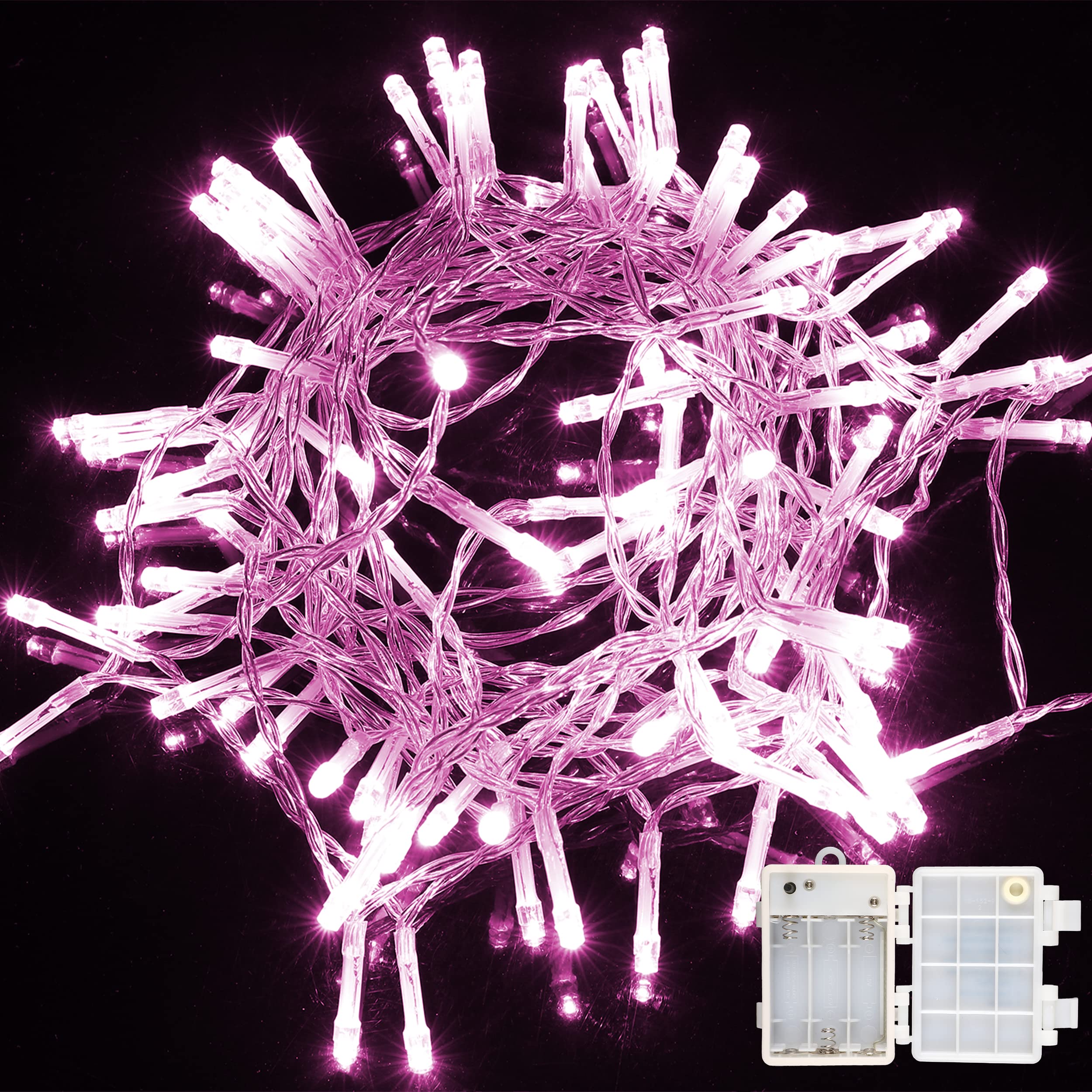 H HANSEL HOME Guirnalda Luces LED Pilas Luces Navidad Exterior Pilas 300 LED 24M Impermeable IP44 con 8 Modos Exterior y Interior Decoración para Habitacion, Bodas, Jardín, Fiesta - Luz Rosa Pastel