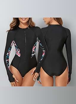 LYCRA Prettypicapica ワンピース 水着 ラッシュガード Amazon.co.jp: 女性ラッシュガード長袖ワンピース水着ジッパー