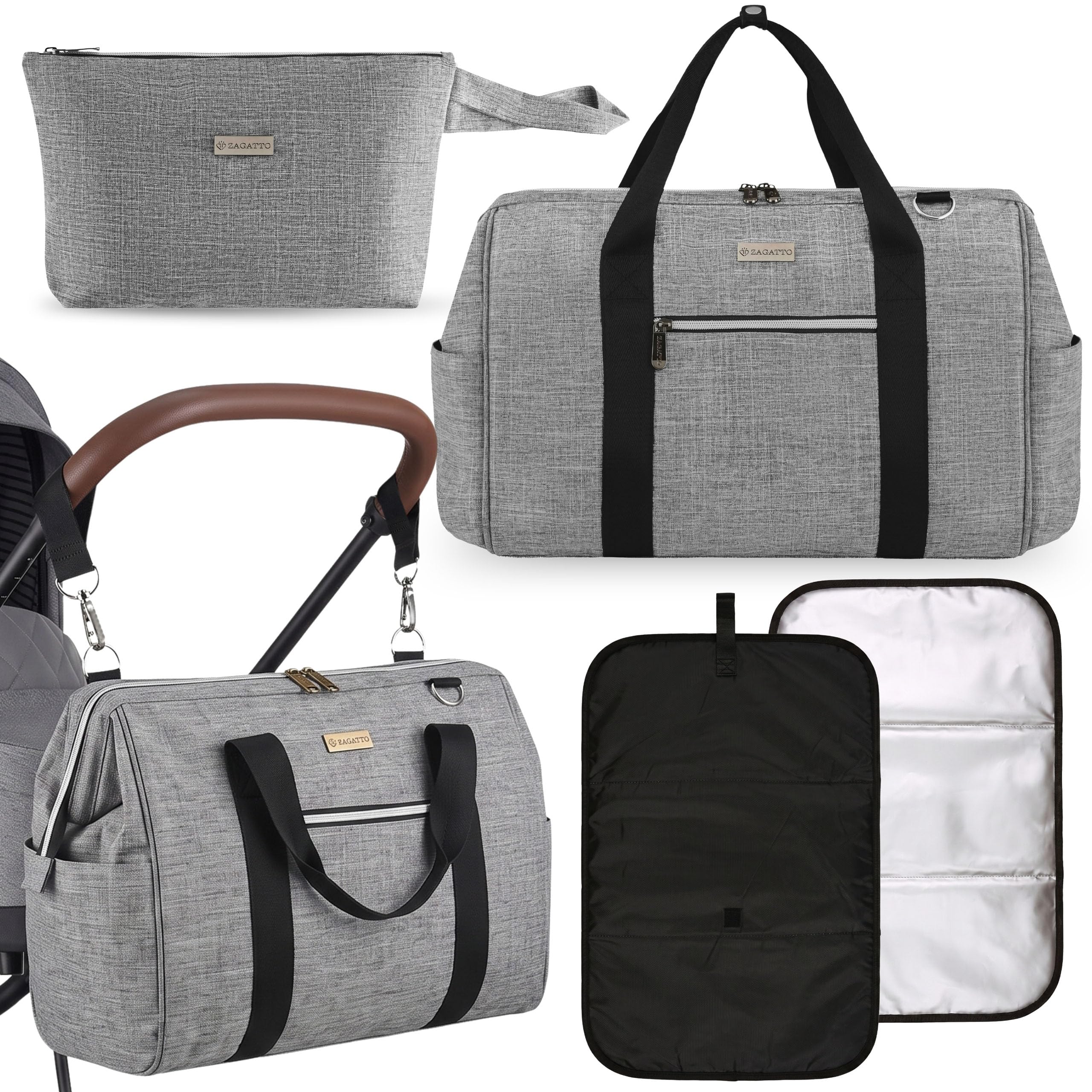 Zagatto Set 3in1 IMPERMEABILE, borsa passeggino con beauty case e tappetino