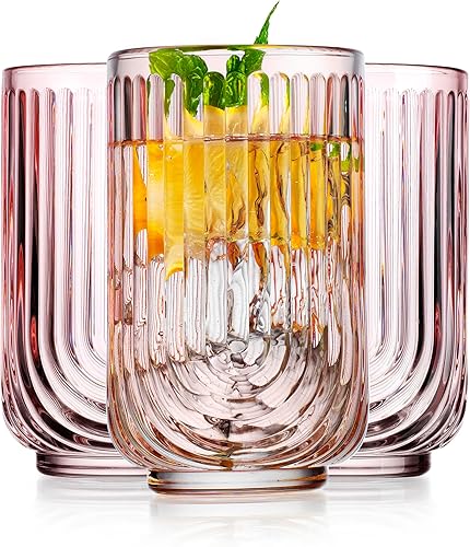 Glaver's Vasos de cristal vintage Art Deco con diseño de arco en forma de U, vasos de cocina de colores para cóctel, cena, fiesta decorativa (rosa