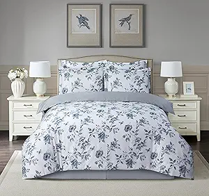 Majestic Giftware Madison Linen 8-Piece Twin Size Bedding Set (BL100-T-1) | Amalfi Orchard - Blue 300 Thread Count Cotton Sateen | 2 Fitted Sheets, 2 Duvets, 4 Pillowcases | Soft & Luxurious