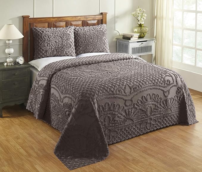 Better Trends Chenille Bedspreads Set King Size, Trevor Collection Medallion Design in Cocoa