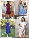 Zeagoo Robe de manches courtes d'été tendance pour femmes 2025 Robe Midi en ligne Robe T-Shirt Floral Casual avec Poches