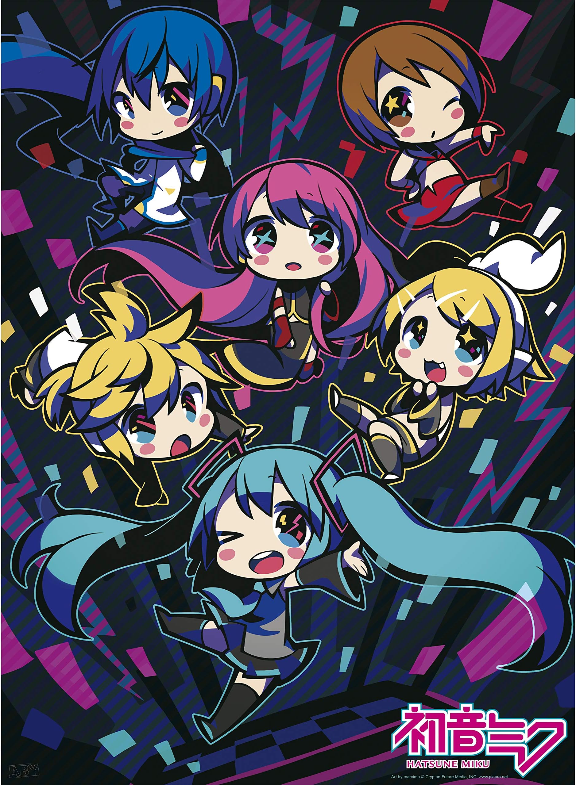 ABYSTYLE Hatsune Miku Unframed Miku & Friends Chibi Poster 15" x 20" Featuring Miku, Len, Rin, Kaito, Luka & Meiko Anime Manga Wall Art Prints for Bedroom Office Room Home Decor