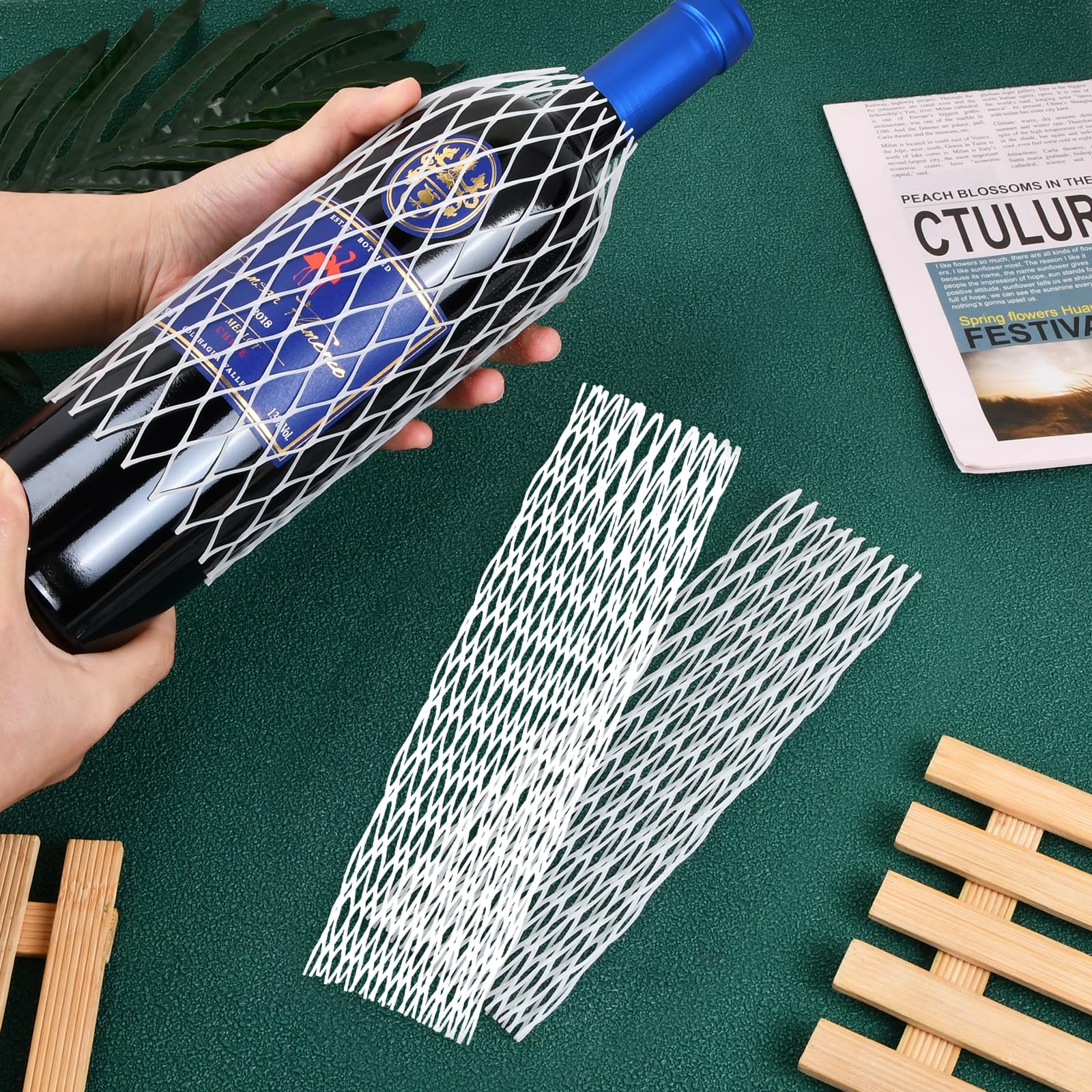 Manicotti Protettivi in Rete per Vino, in Polietilene, per Bottiglie di Liquore, 30 Pezzi Maglia in Vetro Bottiglia di Maniche 21 cm, Riutilizzabili, per Mantenere le Bottiglie al Sicuro