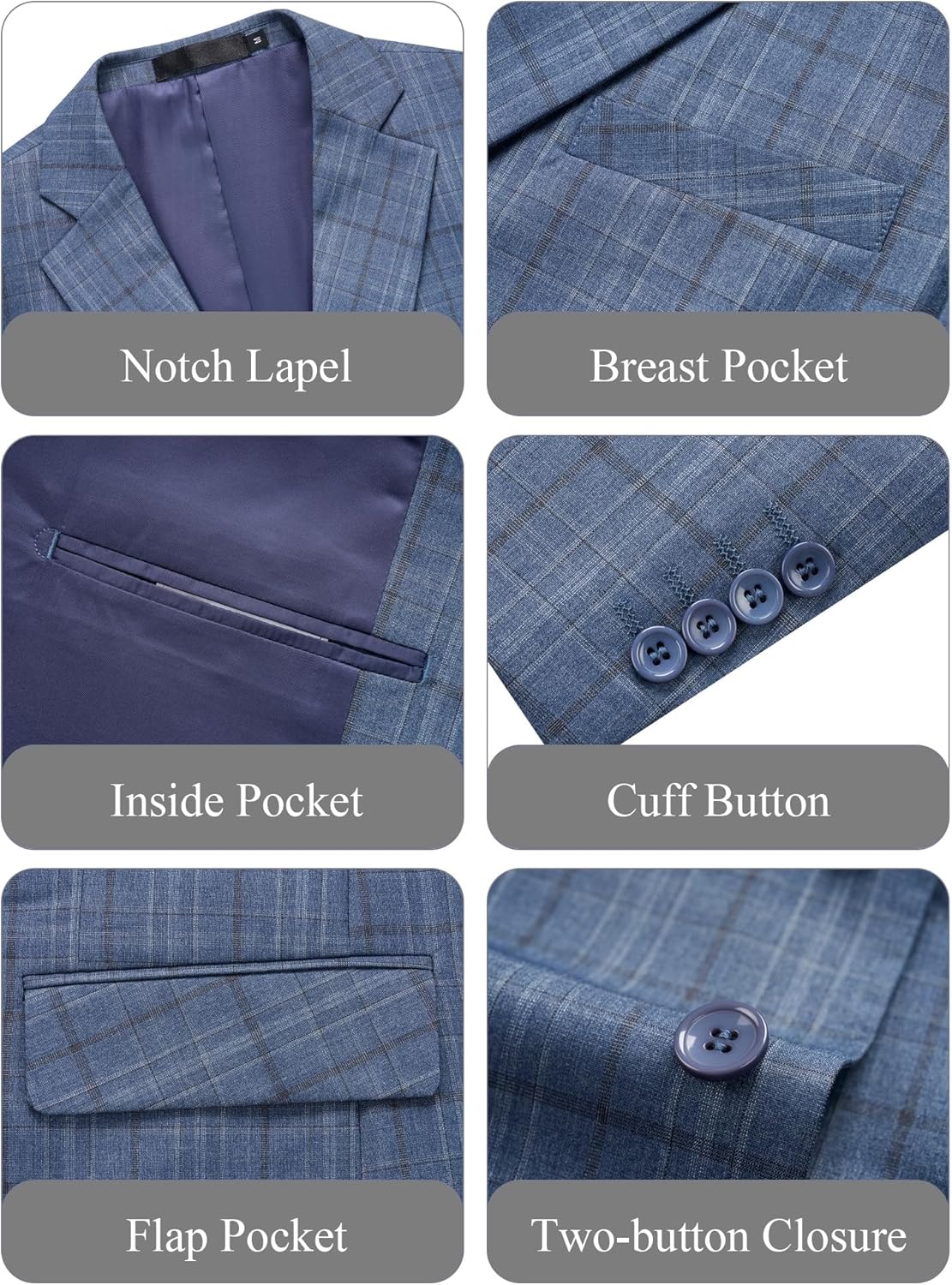 WEEN CHARM Men's 2 Piece Slim Fit Plaid Suit Business Casual Blazer Pants Set for Formal Wedding Prom Office Party - Image 5