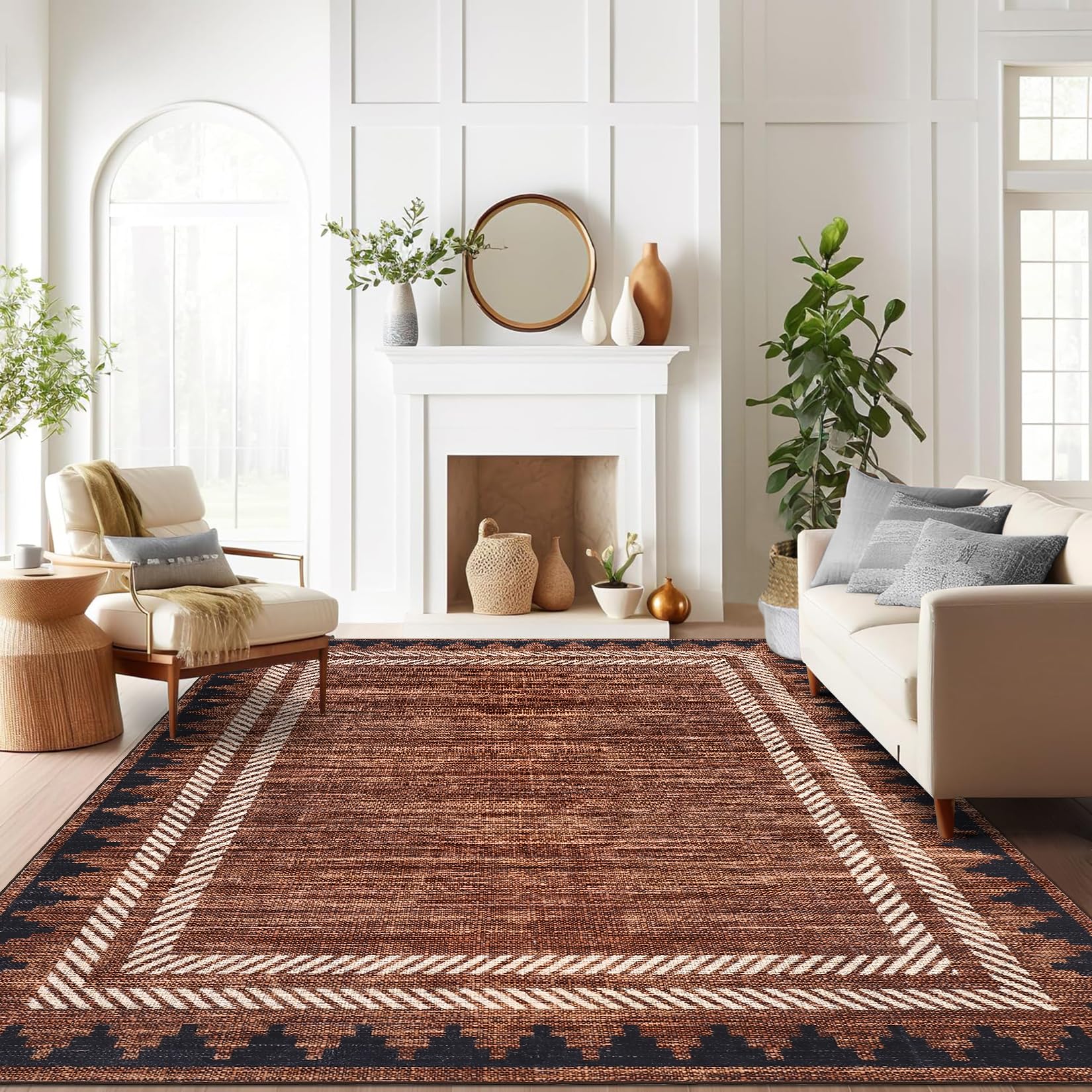 Garvee Washable 9x12 Area Rug Modern Solid Living Room Rug, Large Bordered Rugs for Bedroom Neutral Carpet 9 x 12 Rugs for Farmhouse Dining Room