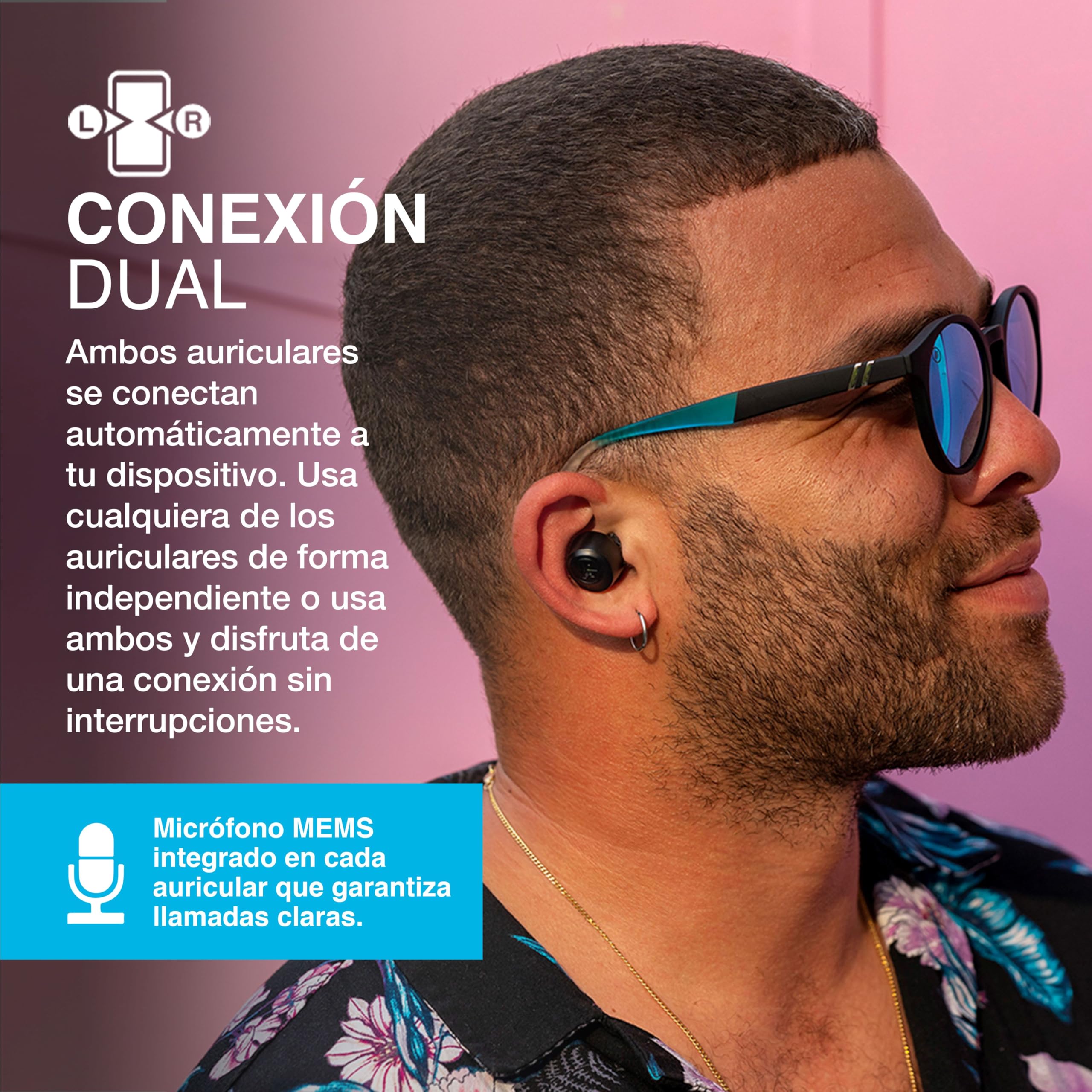 JLab Go Air Pop+ Auriculares Inalambricos Bluetooth, Wireless Earbuds 35+ Horas Rendimiento con Caja de Carga - Audifonos Bluetooth Inalambricos con Micrófono, Dual Connect, App, Negro Medianoche — view 5