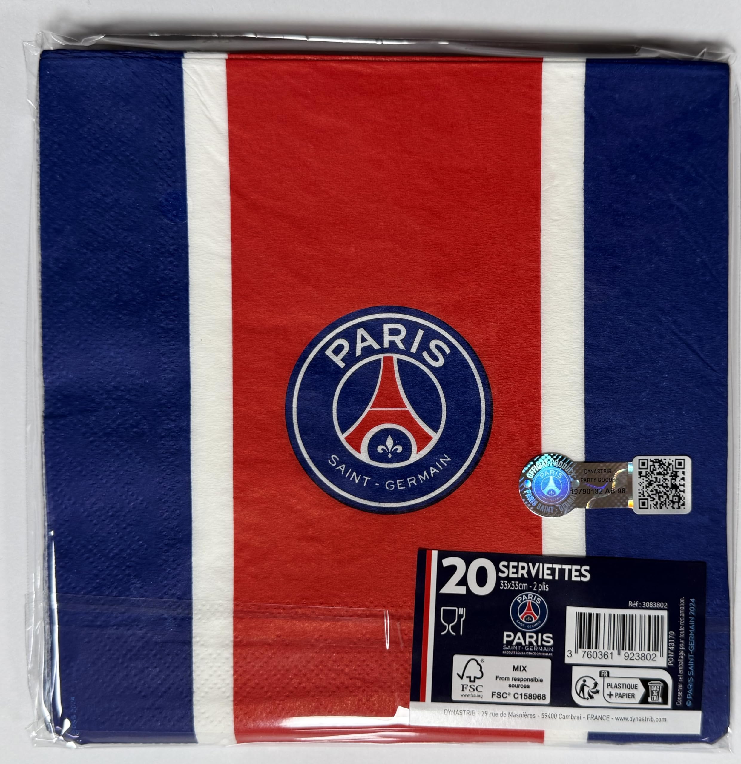 20 asciugamani monouso PSG, collezione ufficiale Paris Saint Germain, 33 cm