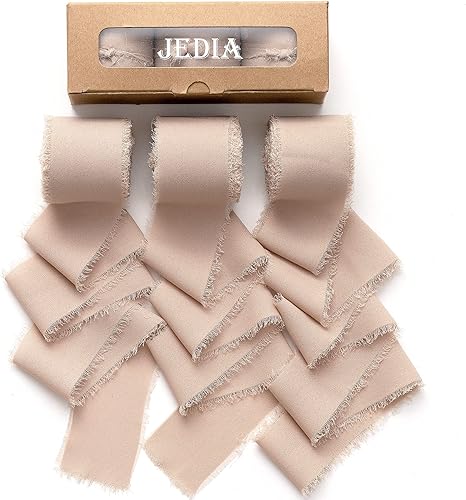 Miniatura 1 de JEDIA Cinta de gasa 3 rollos de cintas de seda de gasa hechas a mano natural 15 pulgadas x 7 yardas juego de cintas de envoltura de regalos para