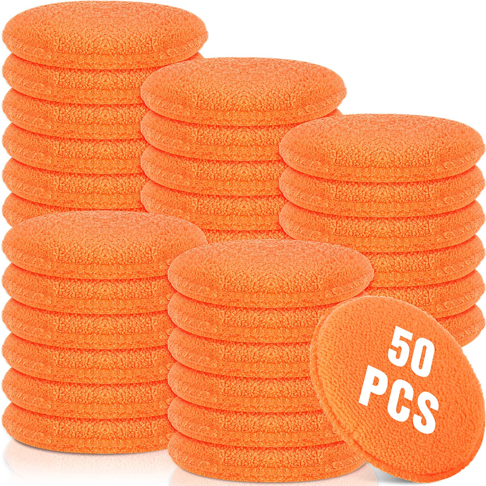 Tanlade 50 almohadillas aplicadoras de microfibra para detalles de coche, aplicador de cera, almohadillas de microfibra, 5 pulgadas de diámetro (naranja)