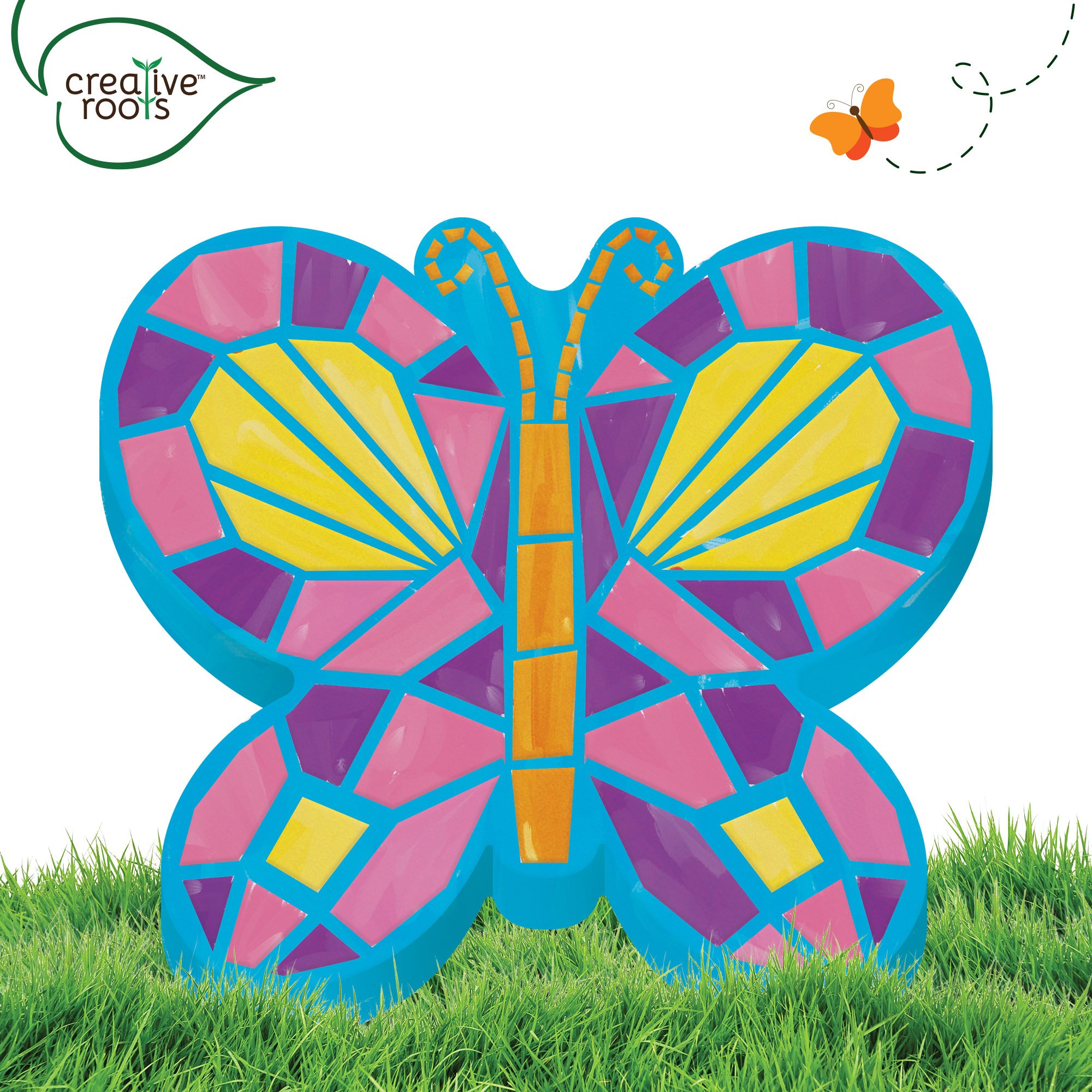 Creative Roots Mosaic Butterfly Stepping Stone Kit, Includes 7-Inch Ceramic Stepping Stone & 6 Vibrant Paints, Paint Your Own Stepping Stone, DIY Stepping Stone for Kids Ages 8+ White — Amazon image 5