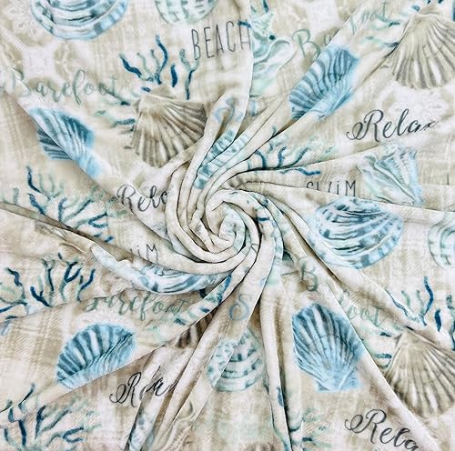 Miniatura 3 de Manta costera Ocean Life forro polar de terciopelo suave y suave tonos relajantes de azules, verdes, beige, blanco, relajarse, playa, puesta de sol,