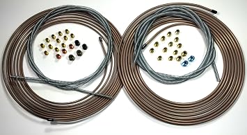 The Stop Shop Complete Copper Nickel Brake Line Kit. 25 ft of 1/4 and 3/16 Rolls/Coils w Fittings /8 ft of 3/16 & 1/4 Armor