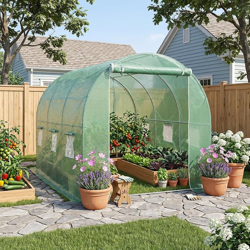 10'X7'X7' Greenhouse Replacement Cover, Large Walk in Tunnel Outdoor Plant Gardening Greenhouse Spare Parts Cover (Frame NOT Included)