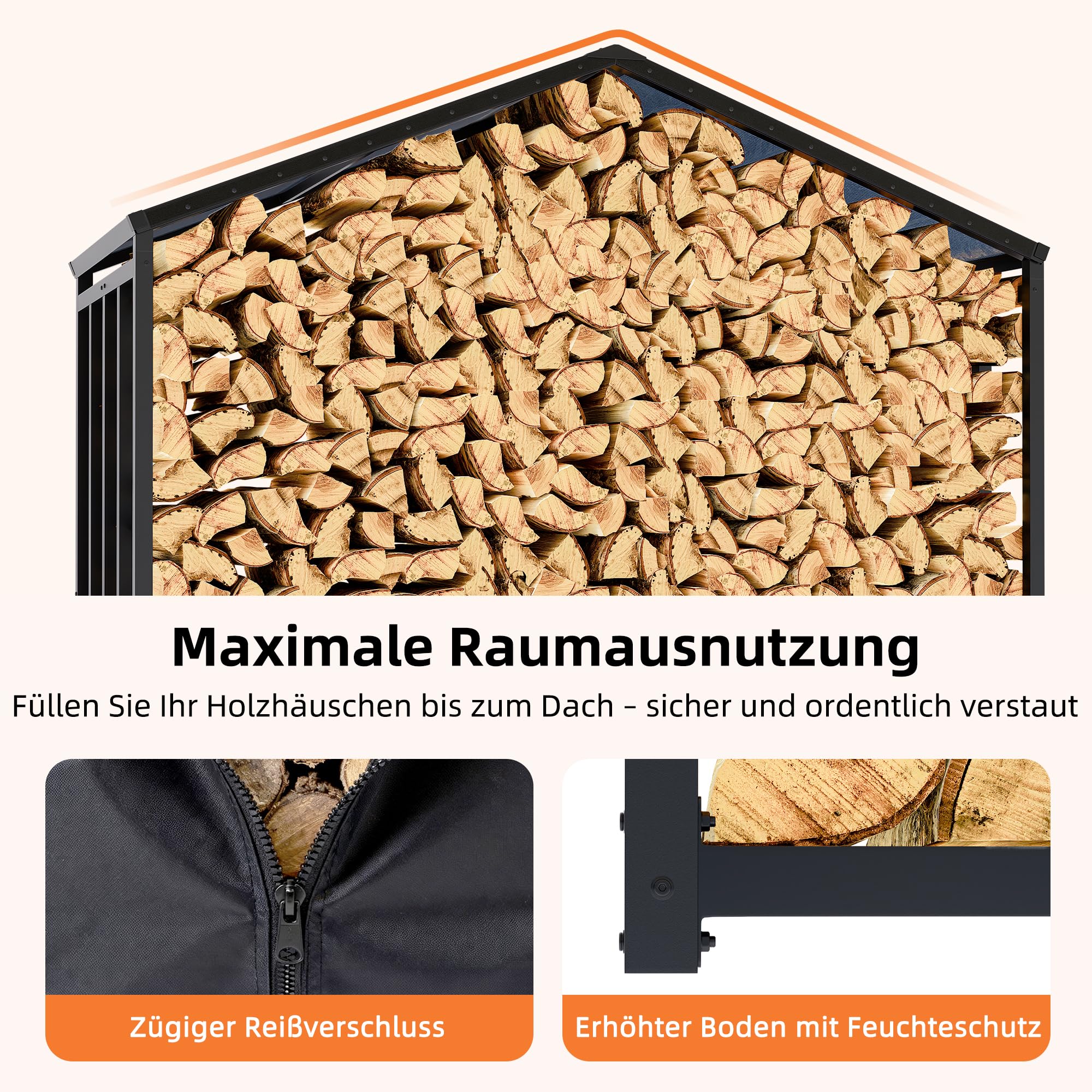 Amopatio Kaminholzregal aussen XXXL–187x105x190cm, Brennholzregal außen mit Abdeckung 5,3SRM / 3,5m³, Metall Holzstapelhilfe, Stahlrahmen & Polyester-Dach, Garten Holzlager, Holzunterstand, Anthrazit