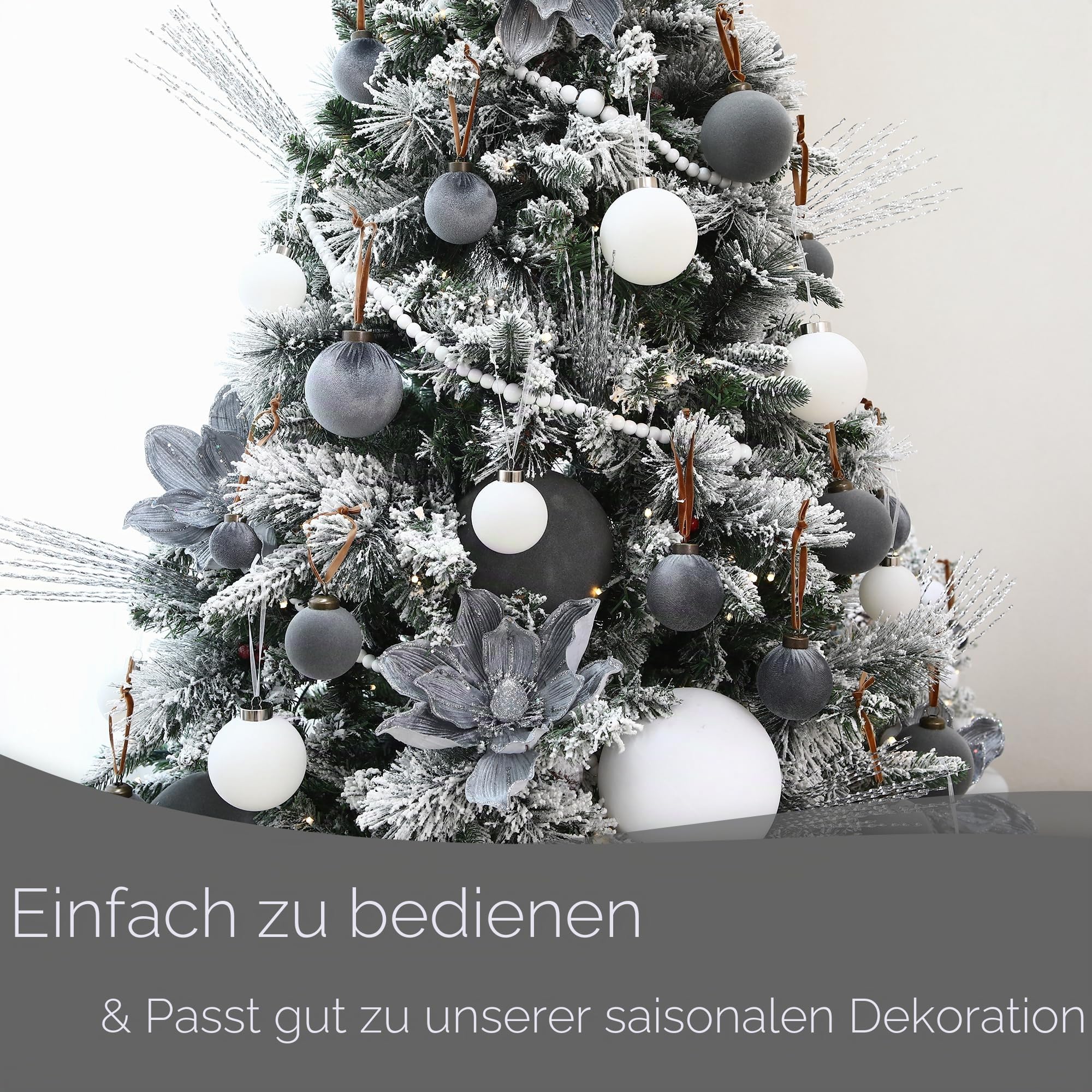Sea Team 32er-Set beflockte Samt Weihnachtskugeln Verschiedene Größen weiß