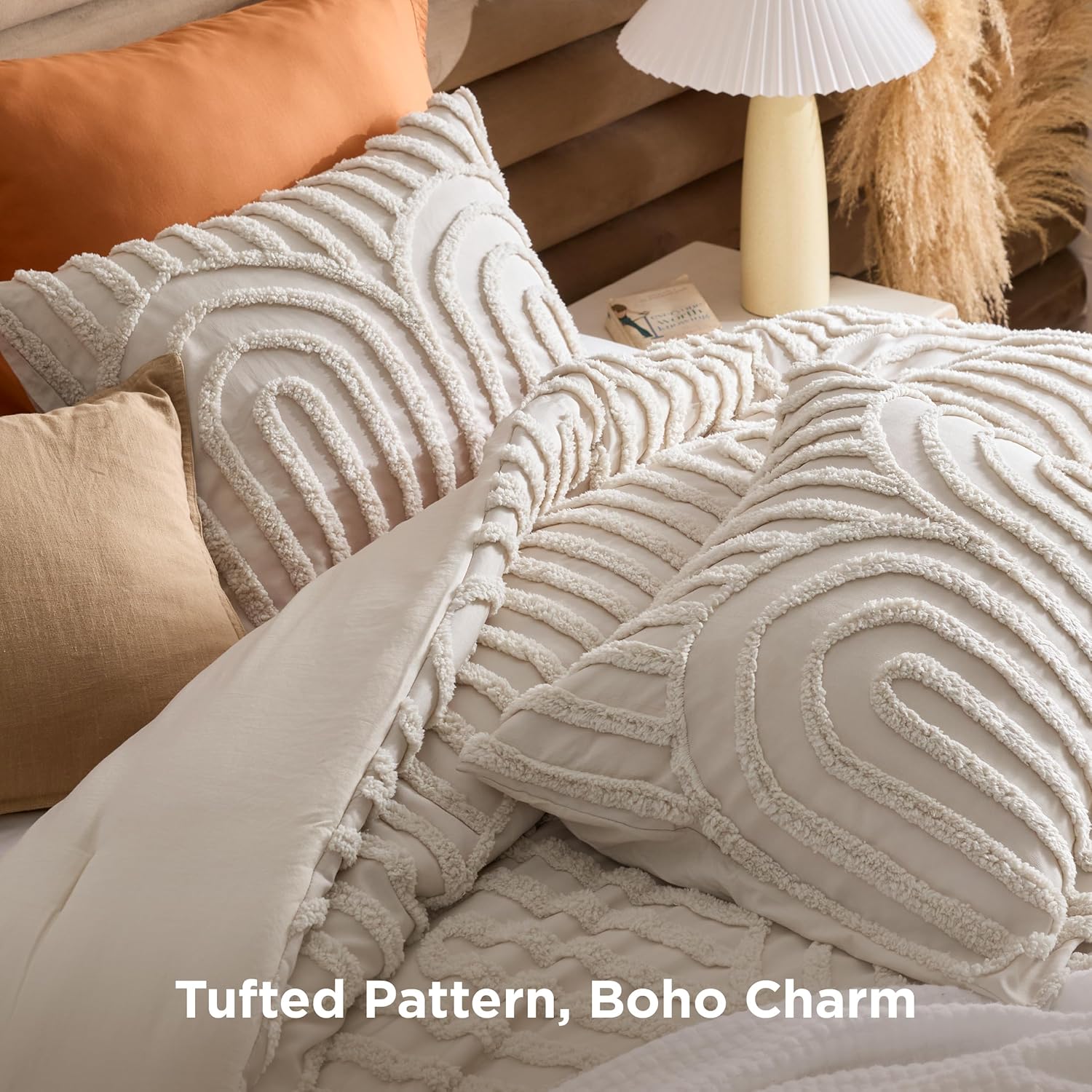 Bedsure Boho Tufted Beige Twin/Twin XL Comforter, GentleSoft™ 2 Pieces Boho Farmhouse Decor Bedding, Arch Shabby Chic Bedding for All Seasons, 1 Bed Comforter, 1 Pillow Shams, 68x88 Inches - Image 2