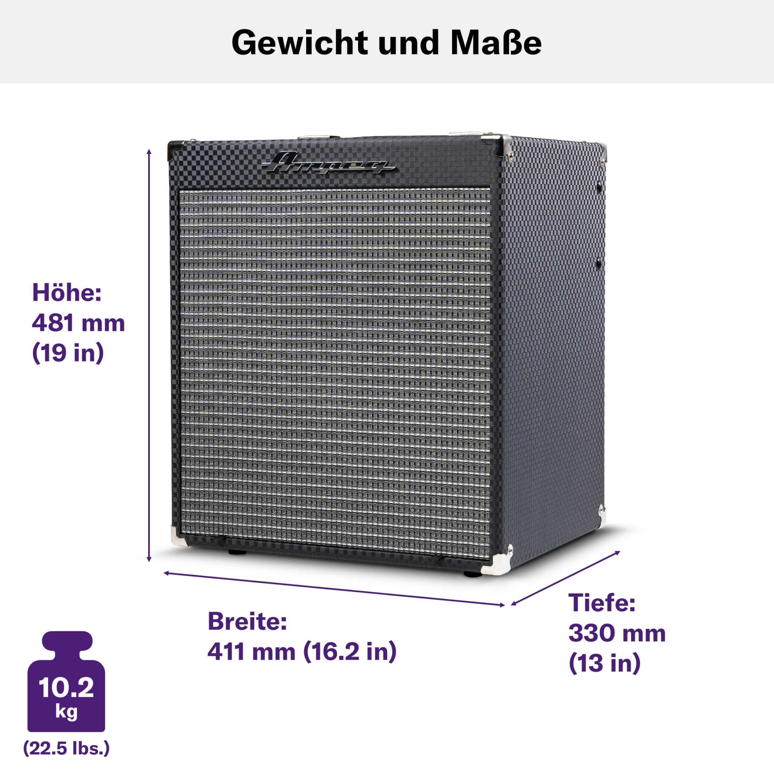 AMPEG RB-110 Basscombo – 50W Übungsverstärker mit AMPEG Legacy Preamp, SGT Overdrive, 3-Band-EQ, AUX-In, XLR-Line-Out, Kopfhörerausgang, 1x10 Speaker – Schwarz