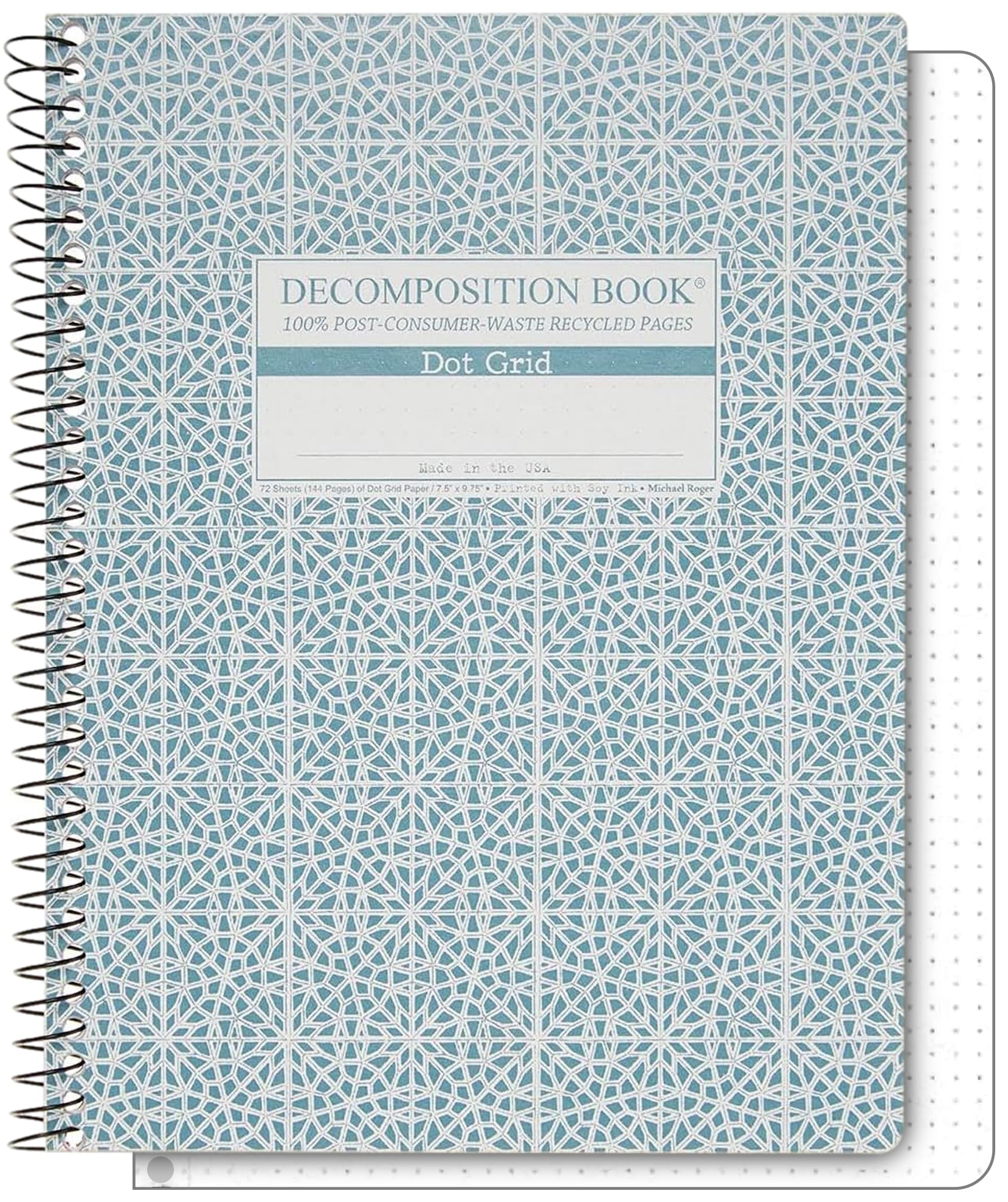 Decomposition Mosaic Dot Grid Spiral Notebook - 9.75 x 7.5 Journal with 144 Dot Grid Pages - 100% Recycled Paper - Notebooks for School Supplies, Home