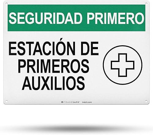 TRADESAFE First Aid Station - Letrero de seguridad de primeros auxilios, seguridad primero estación de primeros auxiliares, señal de seguridad de