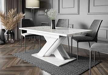 White Marble Extendable Dining Table 6-8 Seater, Kitchen Dinner Table