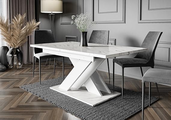 White Marble Extendable Dining Table 6-8 Seater, Kitchen Dinner Table