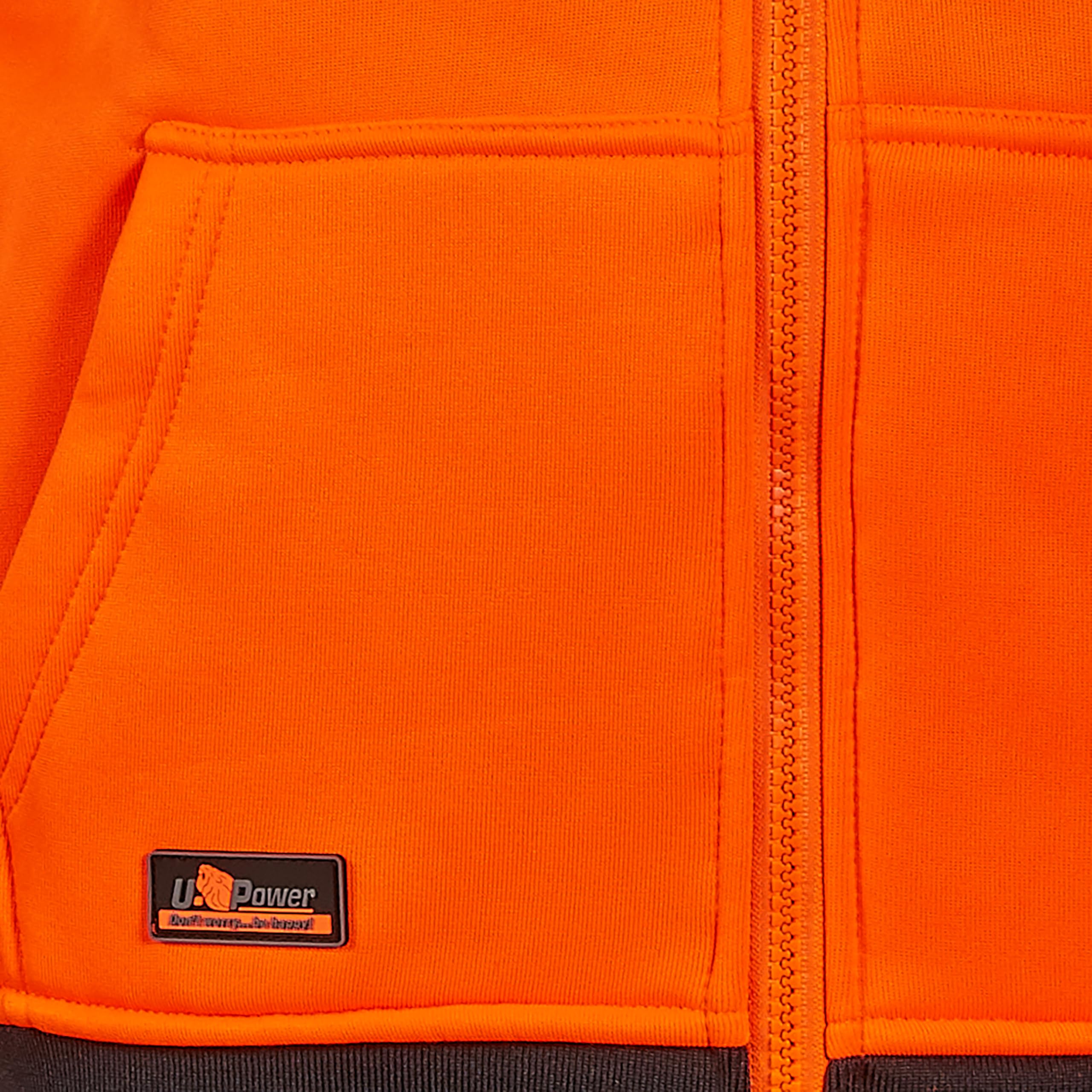 U-Power MELODY, Felpa, Abbigliamento da lavoro confortevole, Tessuto Softshell, Cappuccio rimovibile e regolabile, Giacca con zip intera, Tasche larghe sul fondo, Collo alto (ORANGE FLUO_M)