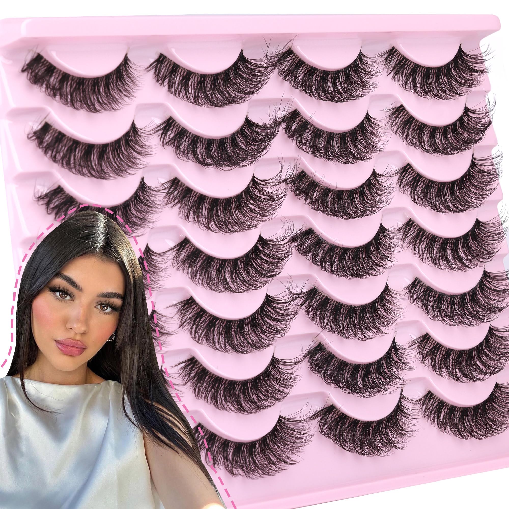 False Eyelashes Natural Look Cat Eye Lashes Mink Fluffy Wispy Natural Fake Eyelashes C Curl 16MM by TNFVLONEINS, 14 Pairs Lashes Pack