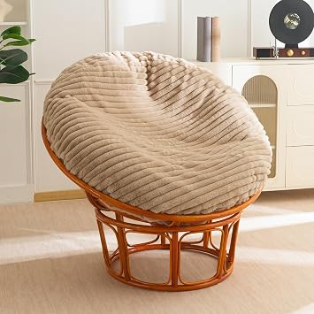 HIGOGOGO Papasan Chair Cushion with Thick Corduroy Cover (Without Chair), Supportive Cushion, Khaki, 48 x 48 Inch
