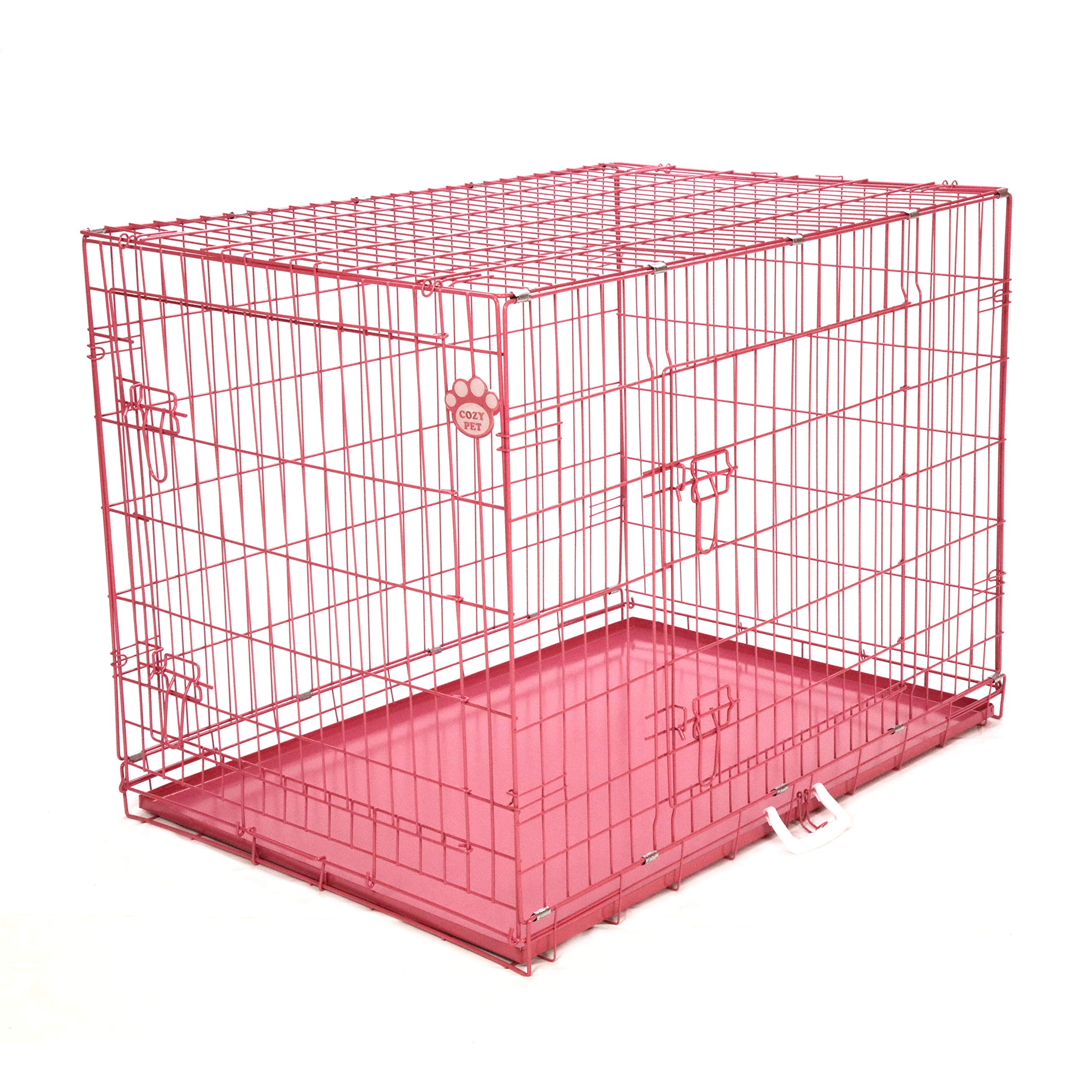 Cozy Pet Dog Crate 42" Pink Chew Proof Metal Tray Large Pink Dog Cage 107.5cm Long Folding Puppy Crate Puppy Cage with Chew Proof Metal Tray, Pen, Cat Carrier DC42P