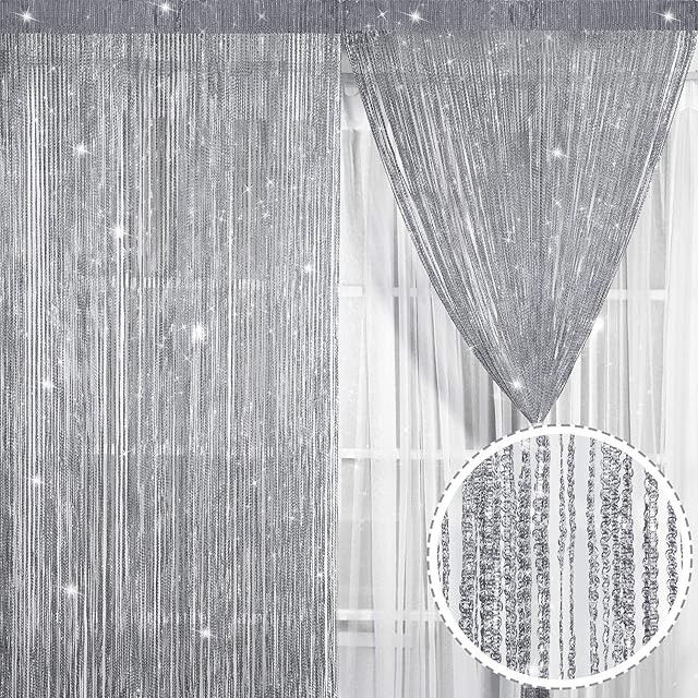 Norme 2 Pieces 100centimeter 200centimeter Glitter String Curtain Panels Cotton String Curtain Panels Window Door Fly Screen Curtains (Style D)