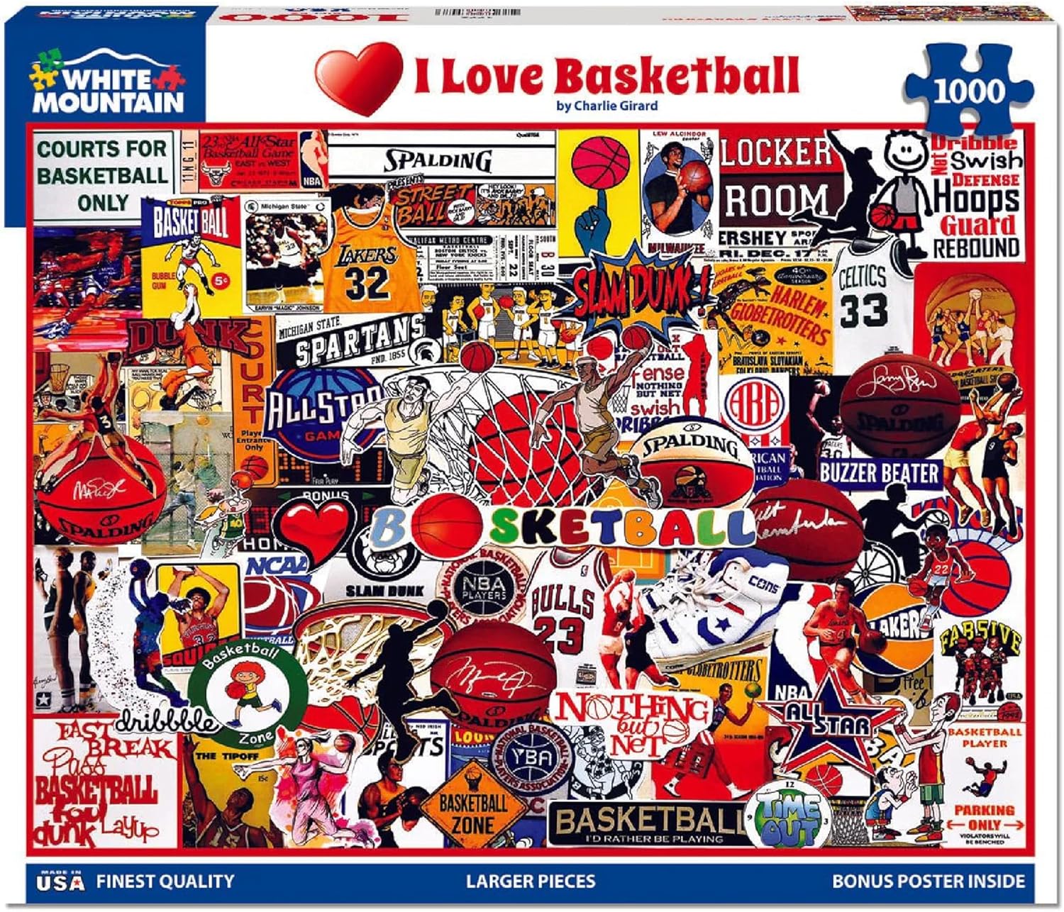 White Mountain 1000 Piece Jigsaw Puzzle Basketball Legends Collage Puzzles with Large Pieces for Adults and Family 24"x30" – I Love Basketball