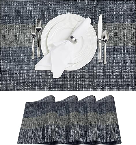 Juego de 4 manteles individuales tejidos de vinilo, hermosos manteles individuales lavables y duraderos, antideslizantes, para interiores y