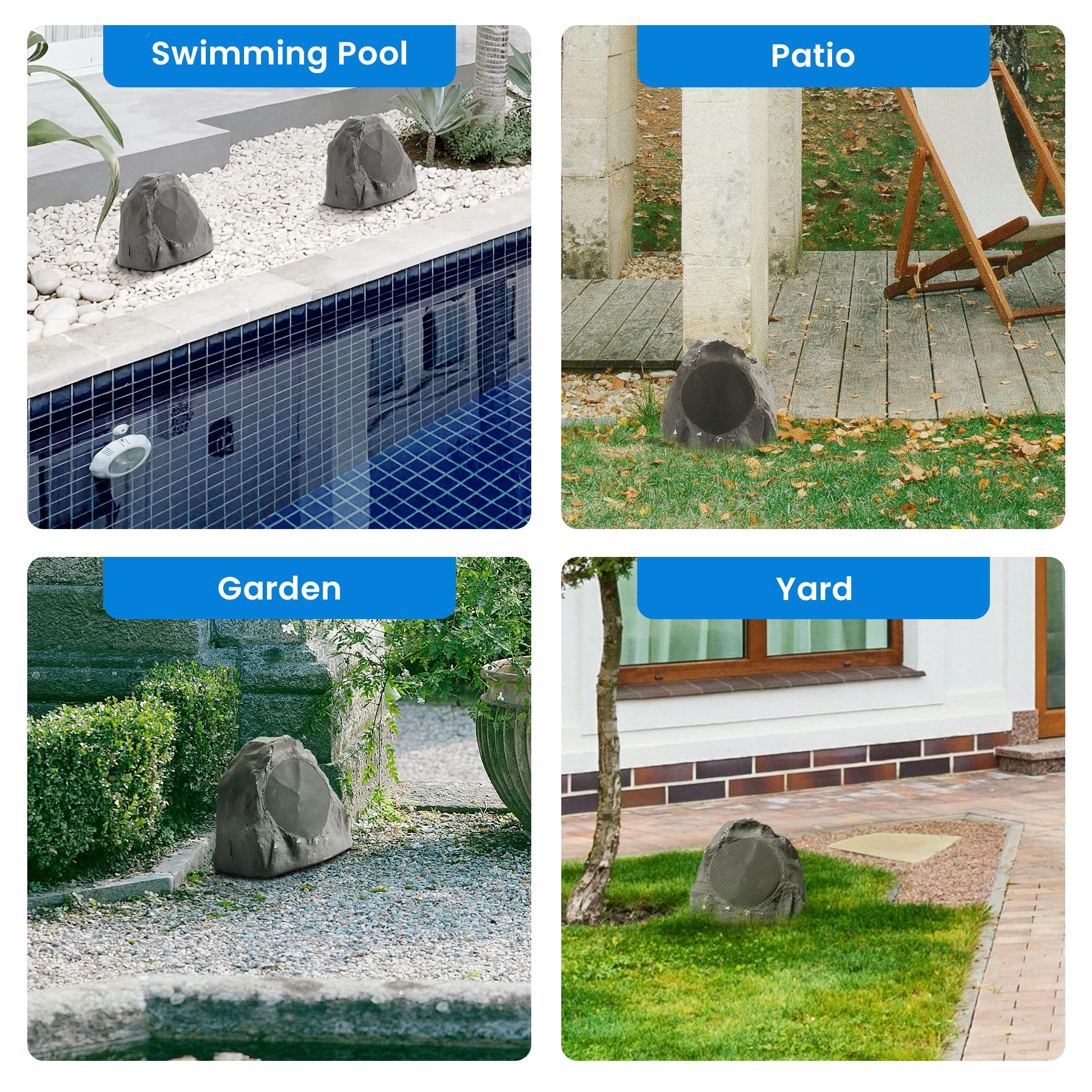 Theater Solutions 12R8SG Outdoor Slate 20.3 cm Rock 12 zestaw głośników do basenu spa podwórka ogrodu