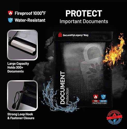 Miniatura 3 de Secure My Legacy - Bolsa ignífuga bolsas impermeables e ignífugas para documentos, soporte para documentos con almacenamiento resistente al fuego