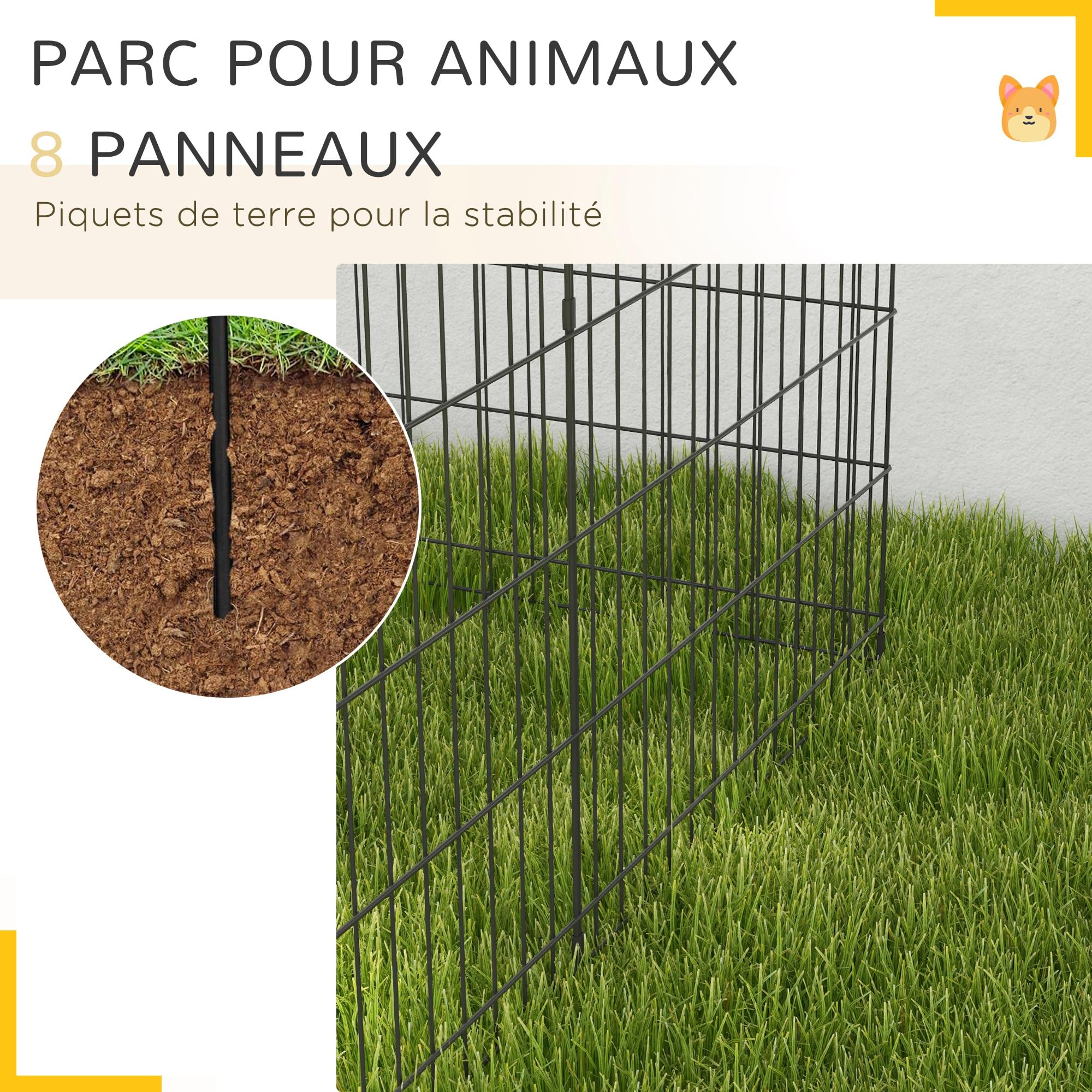 PawHut Parc enclos modulable pour Chiens Lapins rongeurs clôture pour Petits Animaux intérieur et extérieur Pliant 1 Porte verrouillable 8 Panneaux en Fil de métal 61 x 76 cm Noir