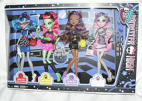 Monster High Juego de muñecas Ghoul's Night Out 4 Rochelle Goyle - Clawdeen Wolf - Yelps Ghoulia & Venus McFlytrap