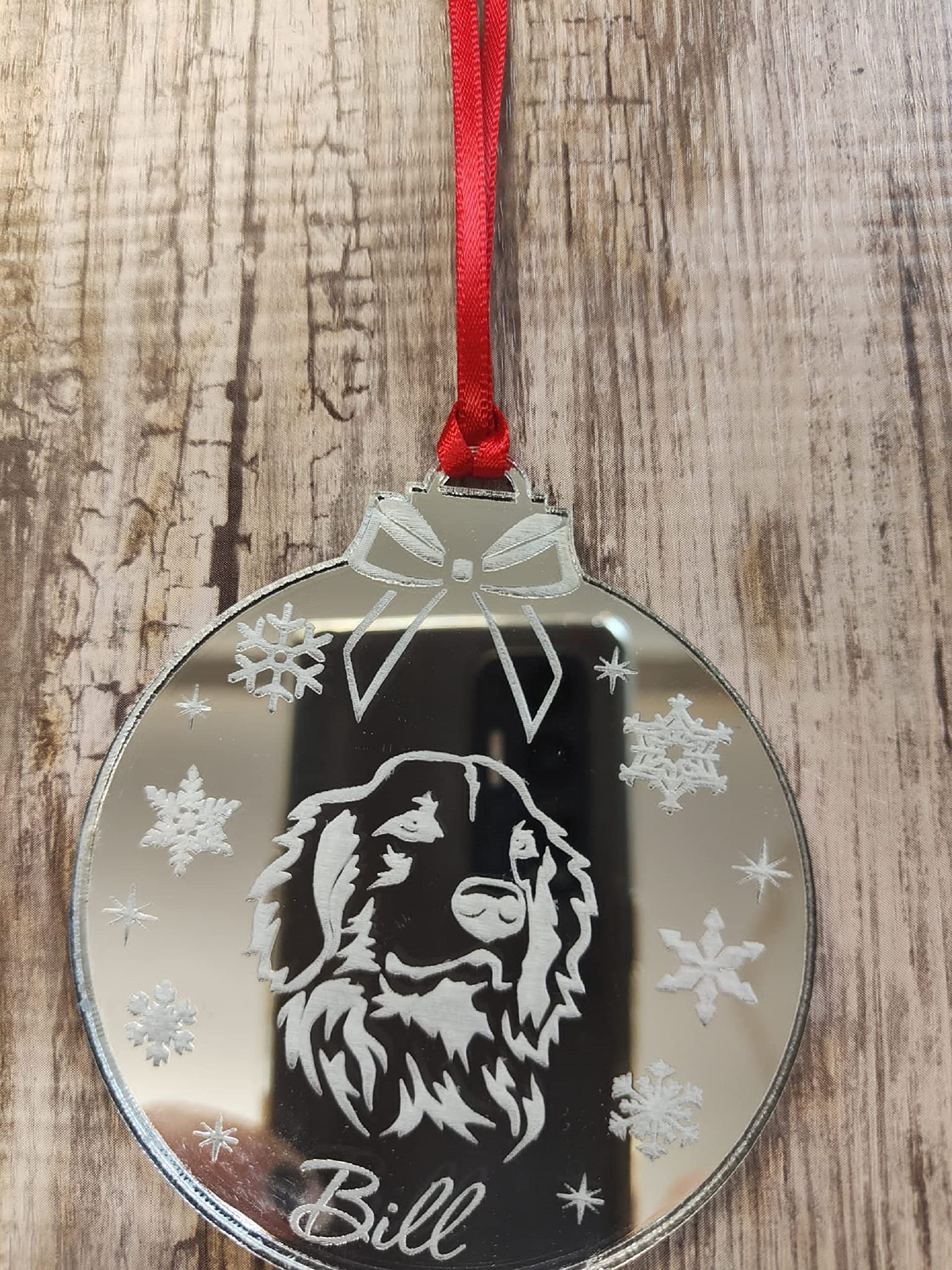 Fsss Ltd Golden Retriever Mirror Tree Decoration Bauble Personalised Christmas Xmas Gift