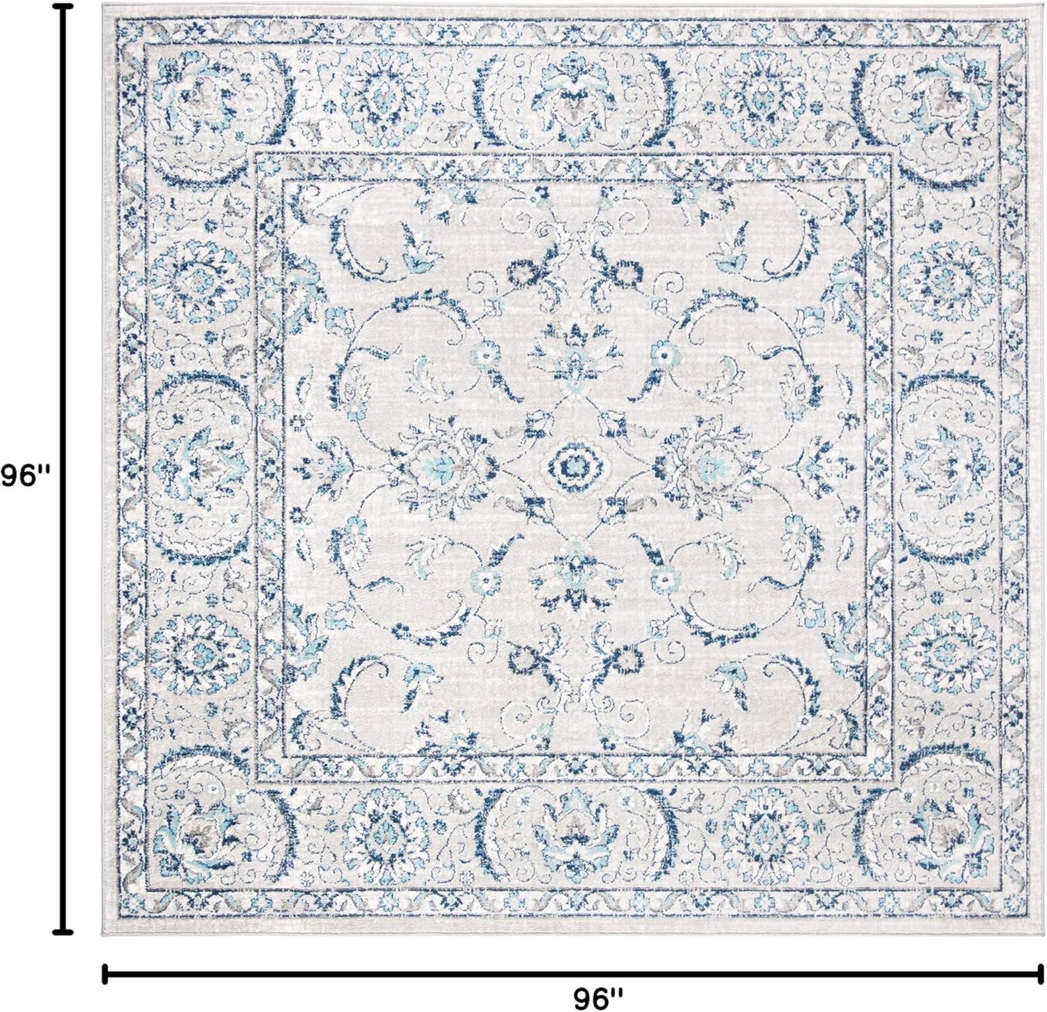 SAFAVIEH Brentwood Collection Area Rug - 8' Square, Light Grey & Blue, Oriental Design, Non-Shedding & Easy Care, Ideal for High Traffic Areas in Living Room, Bedroom, Dining (BNT854G-8SQ)