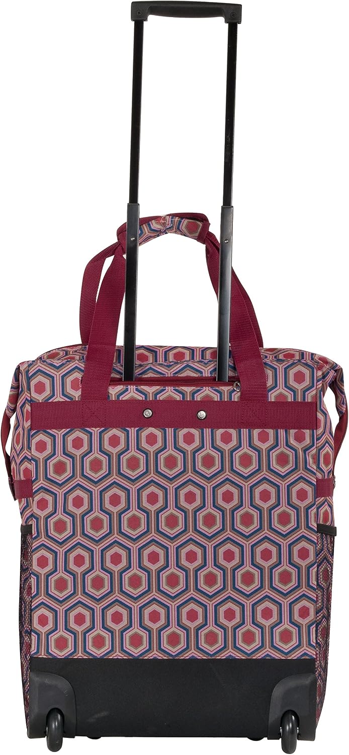CALPAK Big Eazy Bright Check 20-inch Rolling Shopping Tote Bag,Red Hex,One Size