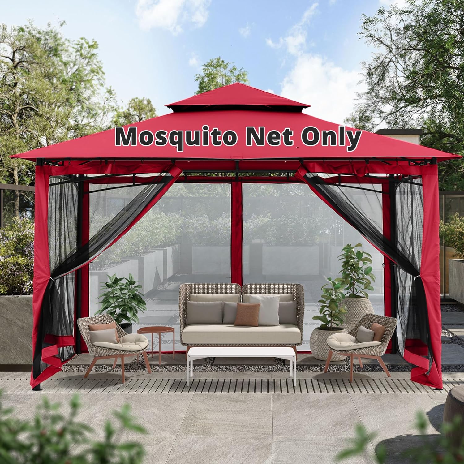 COOSHADE 10x12 Gazebo Tent Outdoor Patio Canopy Mosquito Netting Screen Walls ONLY(Burgundy)
